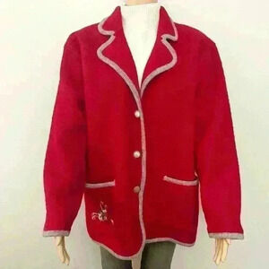 Vintage 100% Wool Oversized Cottagecore Cherry Red GrandmaCore Cardigan